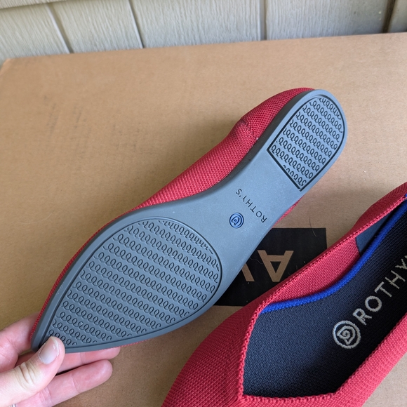 Rothy's Vibrant Red Flats with Blue Trim - Picture 4 of 5